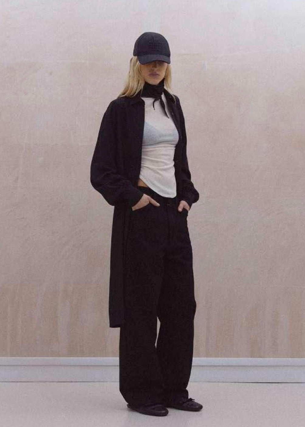 Loose-Fit Draping Long Sleeve Shirt Dress