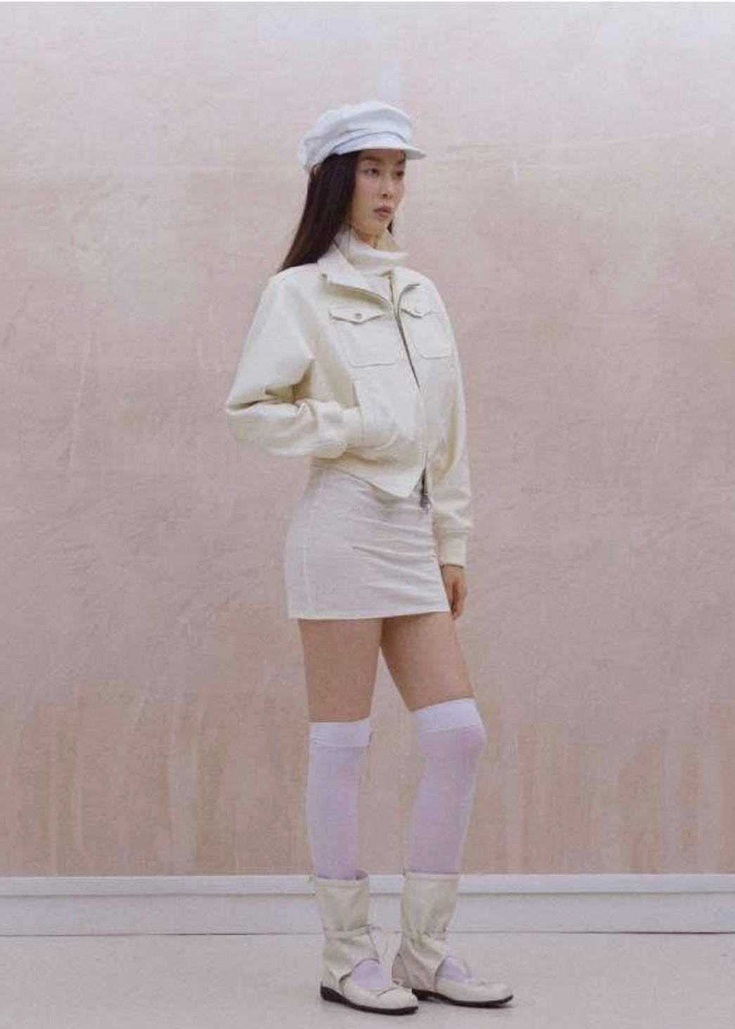 Stand Collar Short Cropped Boxy Leather Jacket
