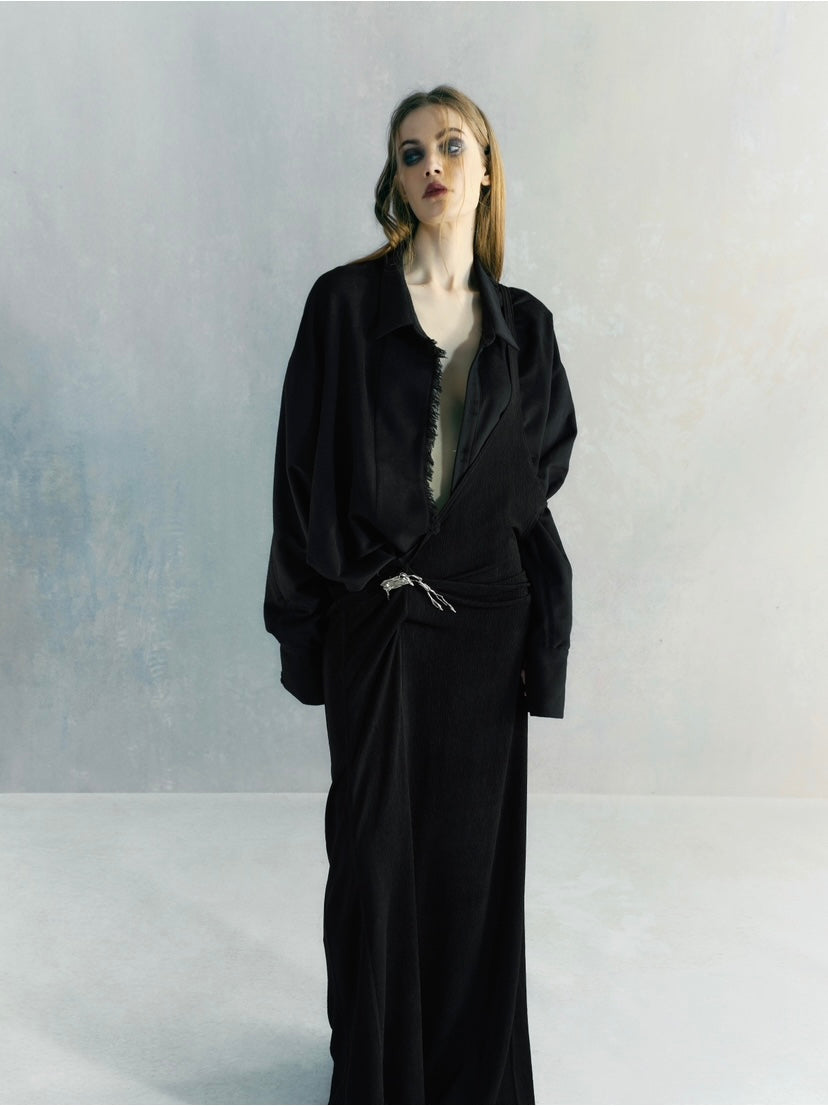 knitted asymmetric strappy dress with pendant