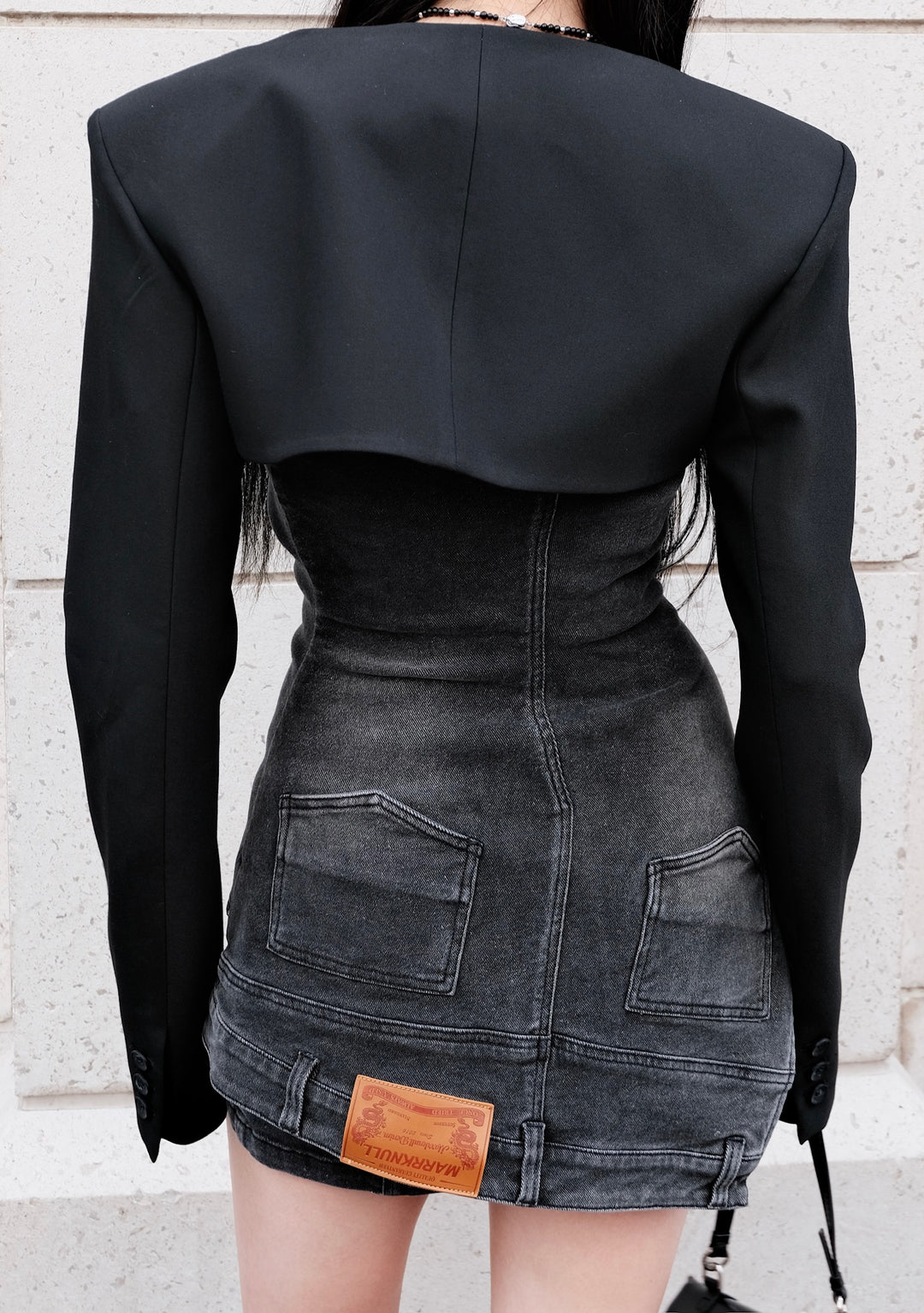 Deconstructed Suit Dress with Neckline in Black