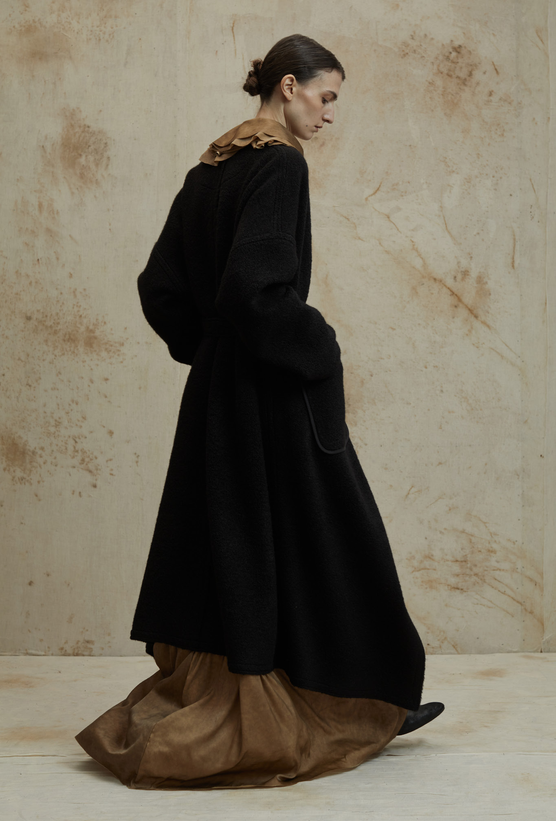 Black Alpaca Wool Loop Coat