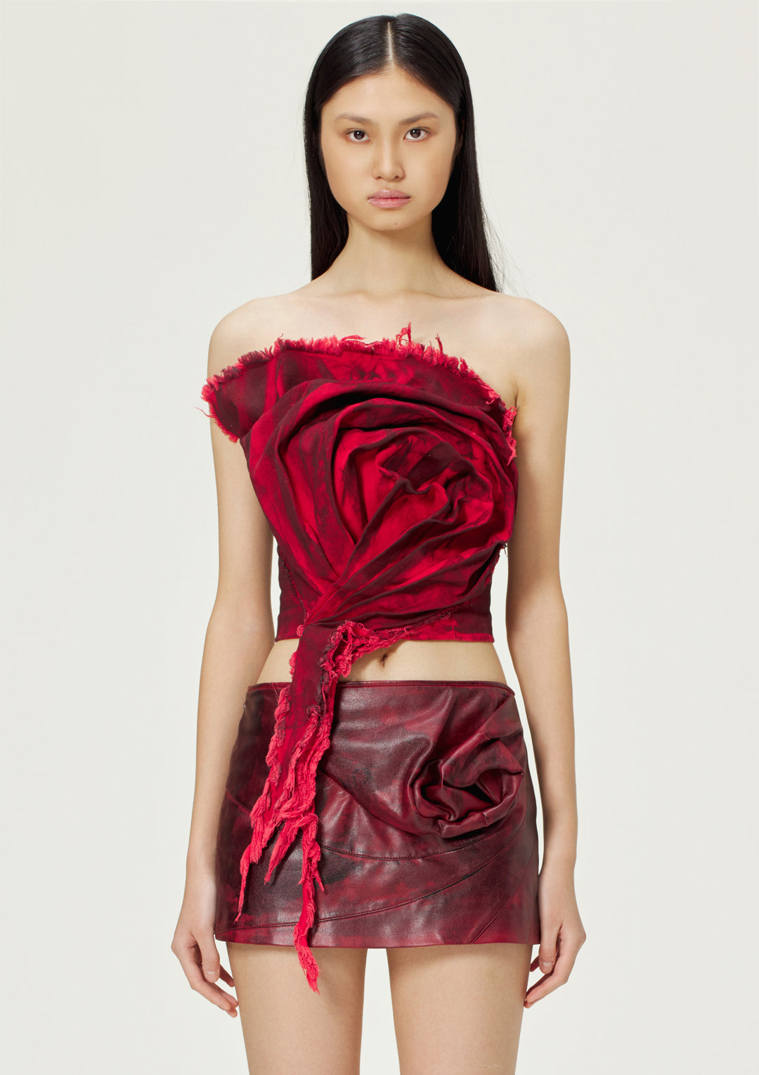 Floral Sheath with Red Ruffles