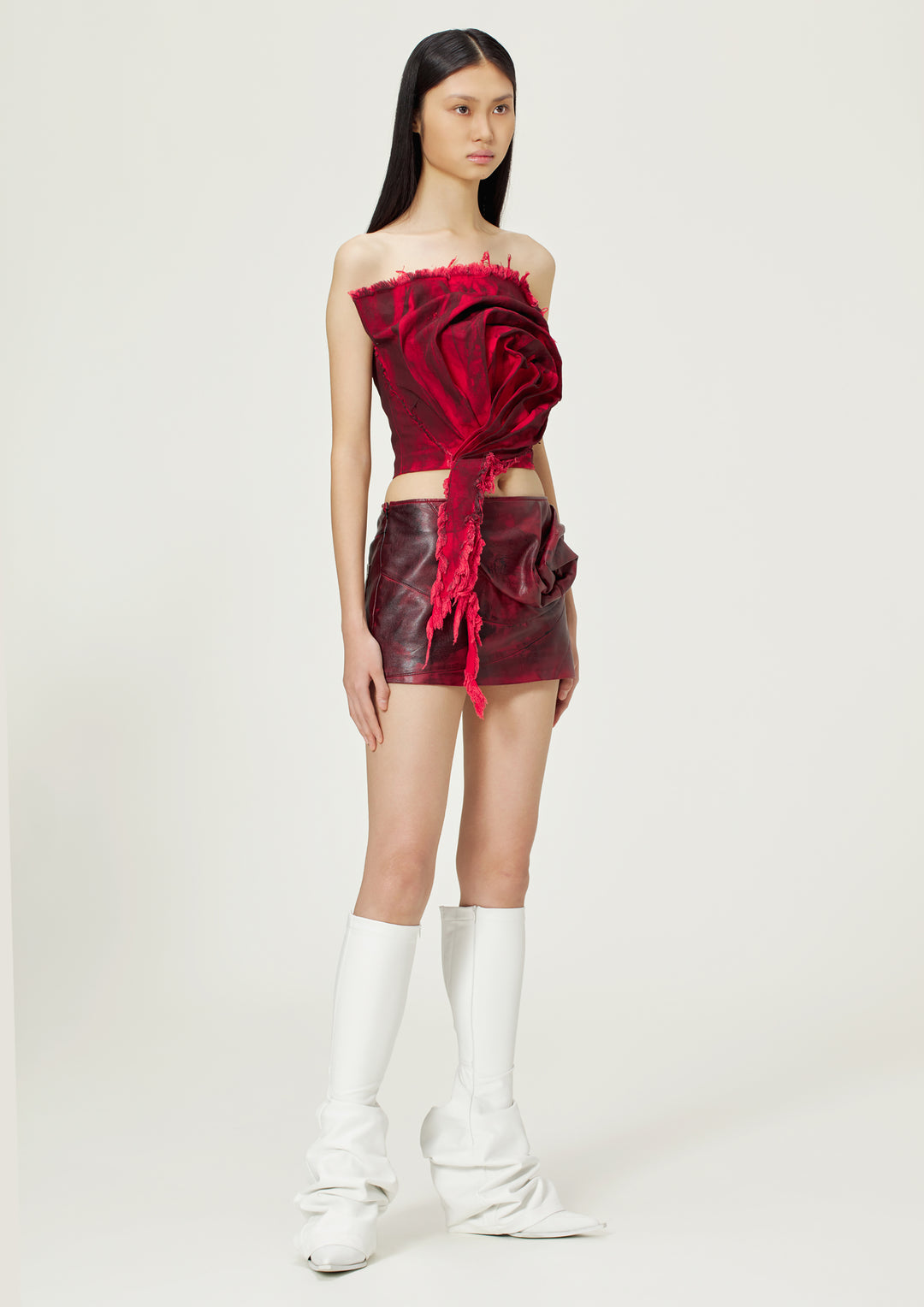 Floral Sheath with Red Ruffles