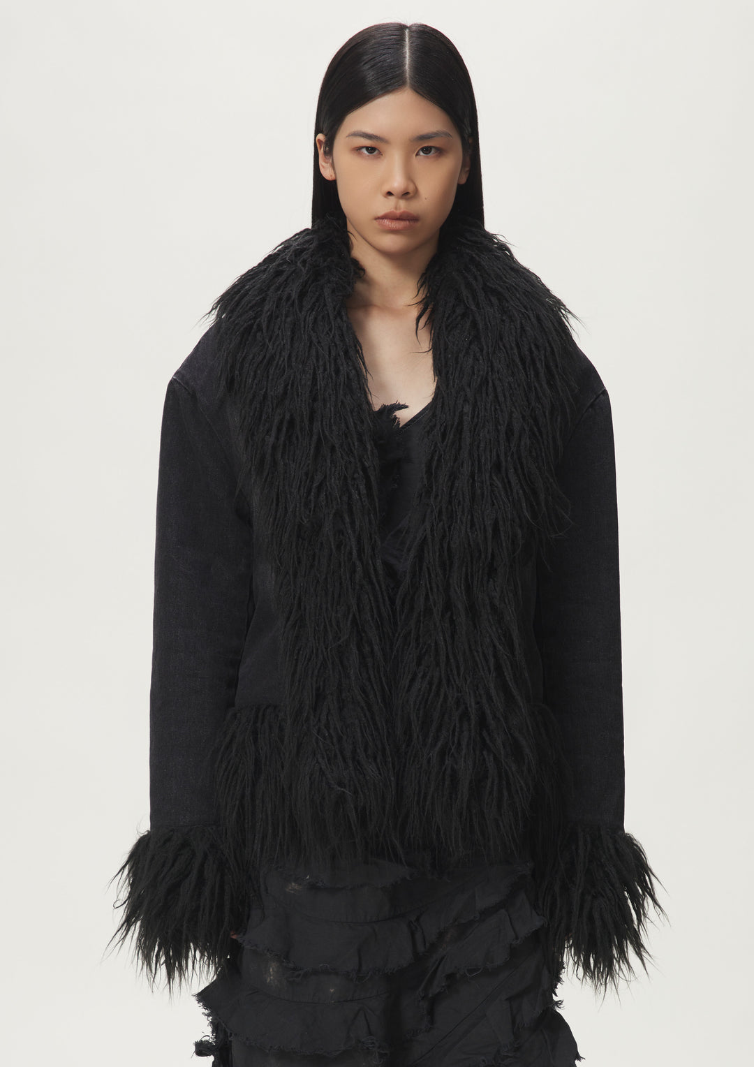 Scarf Fur Jacket Black