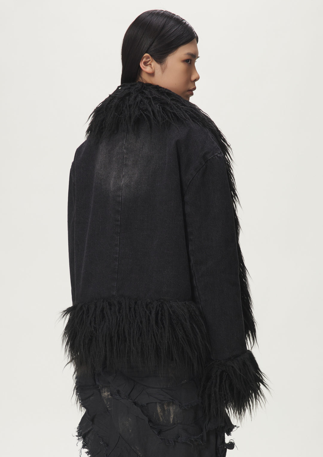 Scarf Fur Jacket Black