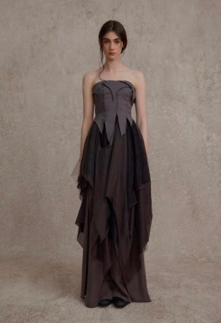 Pointed Hem Strapless Dress