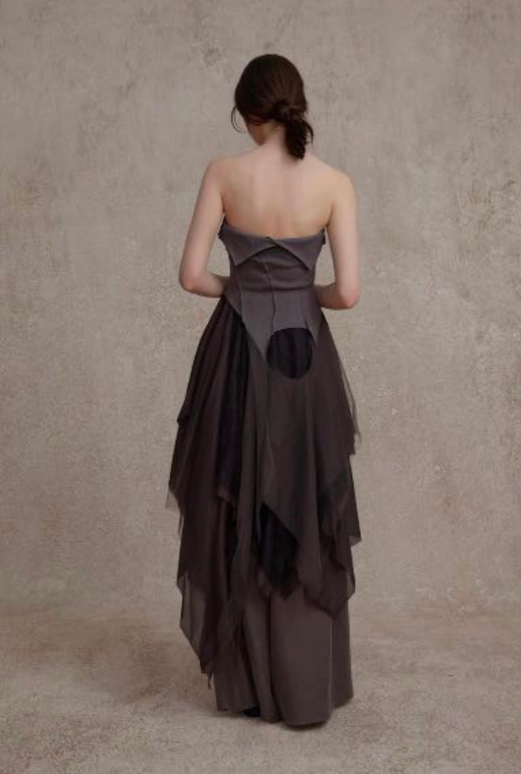 Pointed Hem Strapless Dress