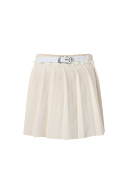 Pleated Skirt With Plain Texture Belt