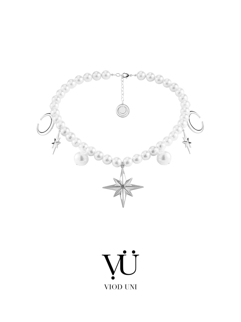 Sun, Moon and Star Pearl Necklace