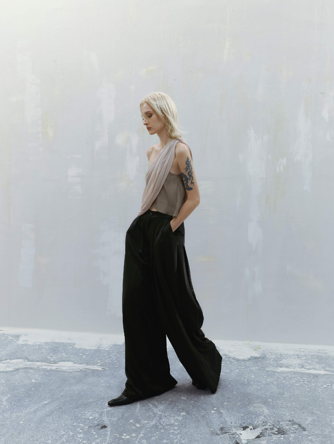 Stacked Pleat Wide Leg Pants