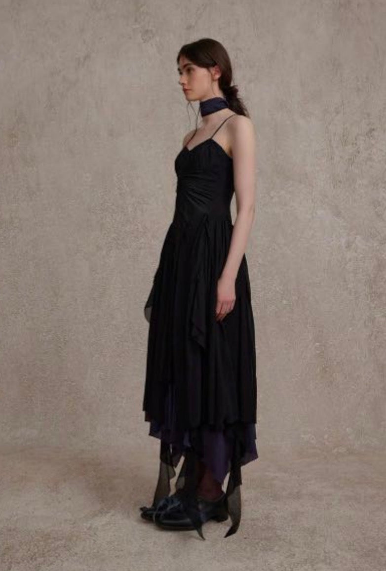 Black and Blue Pleated Dress