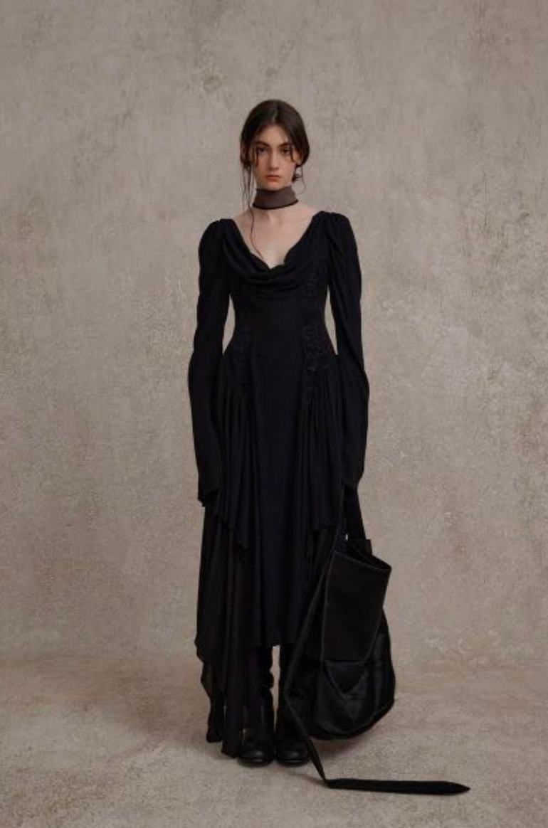 Jacquard Patchwork Swing Neck Dress