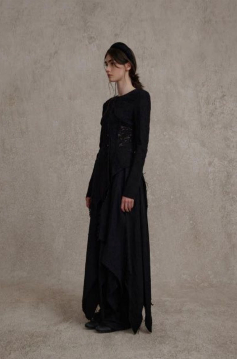 Trimmed Ripped Wool Skirt