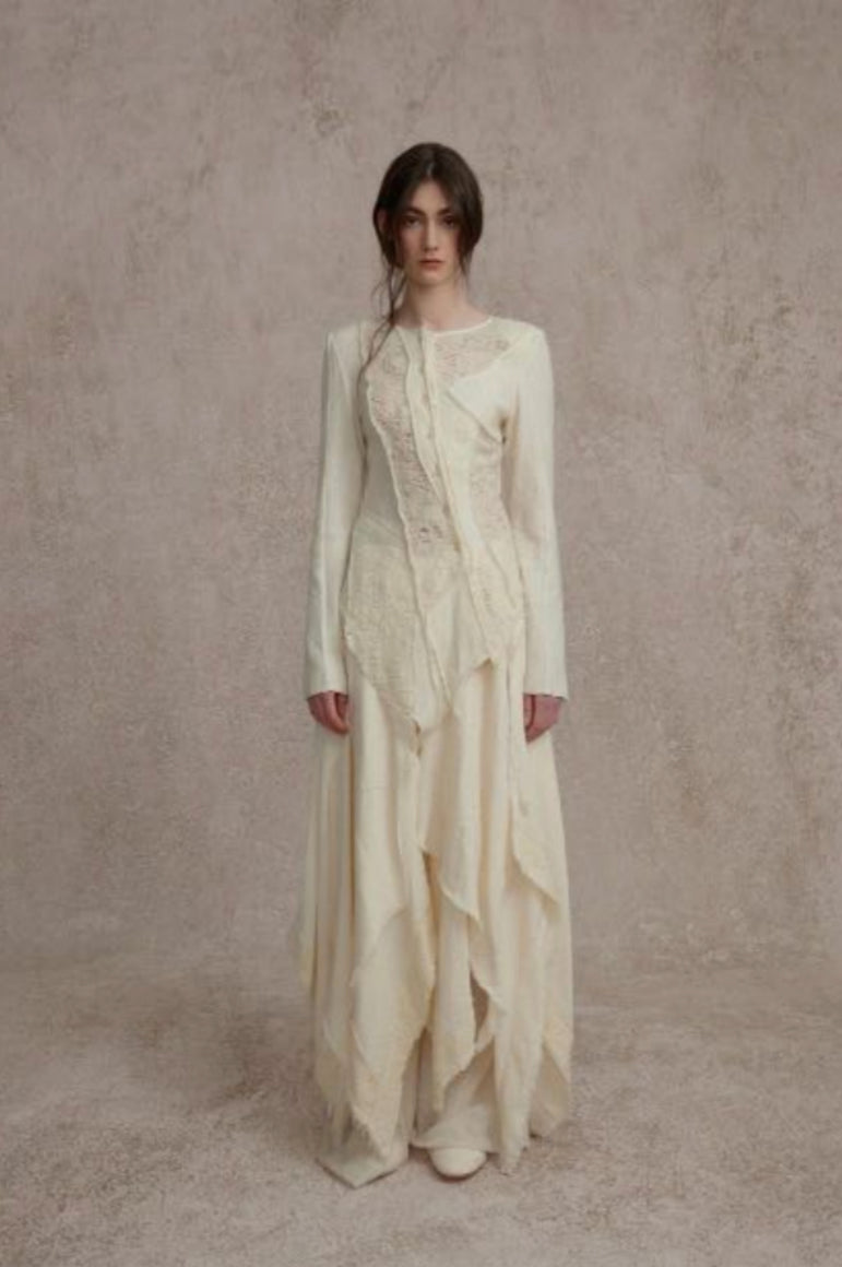 Trimmed Ripped Wool Skirt