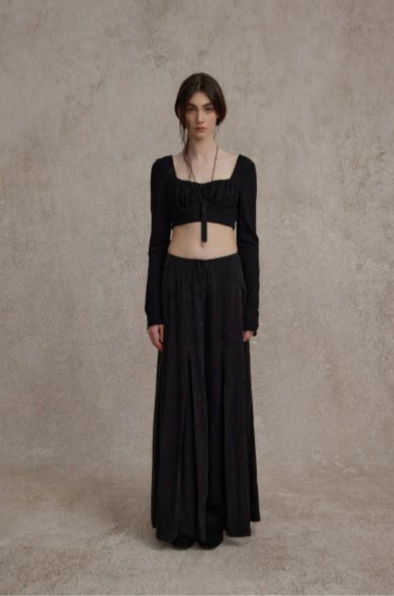 Pleated Low Waist Wide Leg Trousers