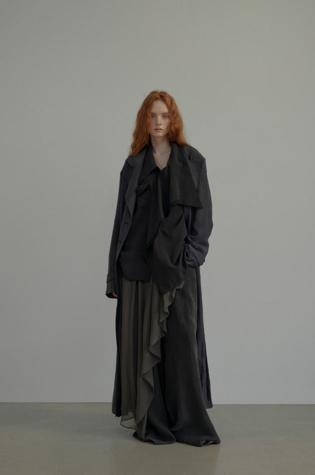 Organ Pleat Double Lapel Trench Coat