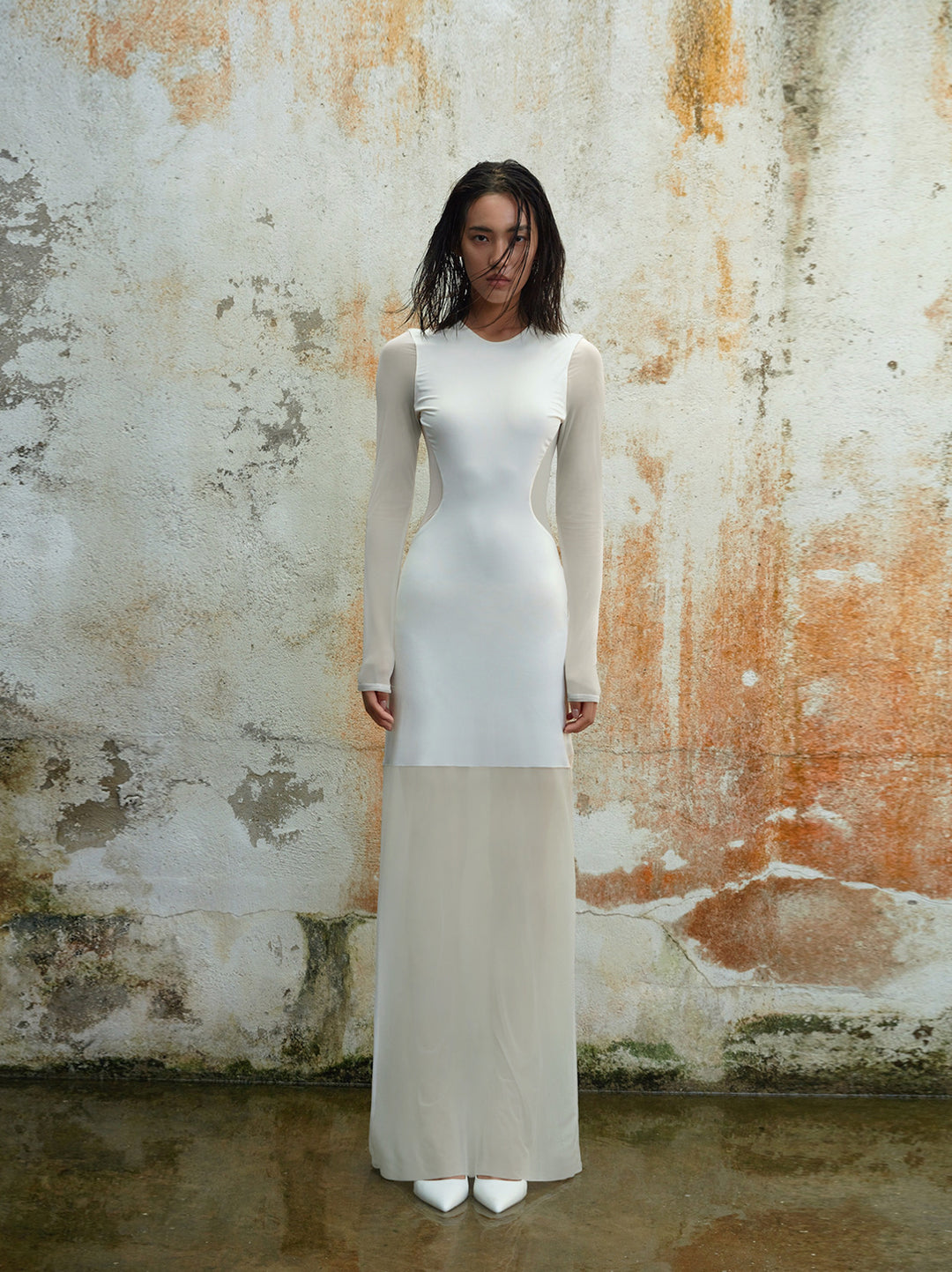 Patchwork Long Sleeve Sheer Maxi Dress – Atomicfield Patchwork Long Sleeve Sheer Maxi Dress – Atomicfield