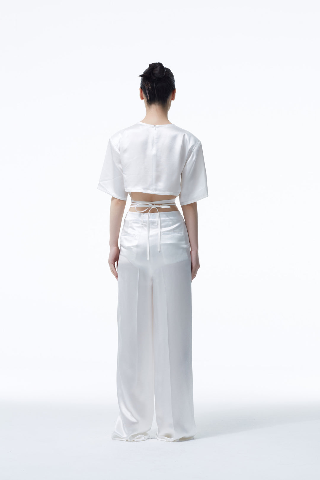 Acetate High Waist Wide Leg Pants White