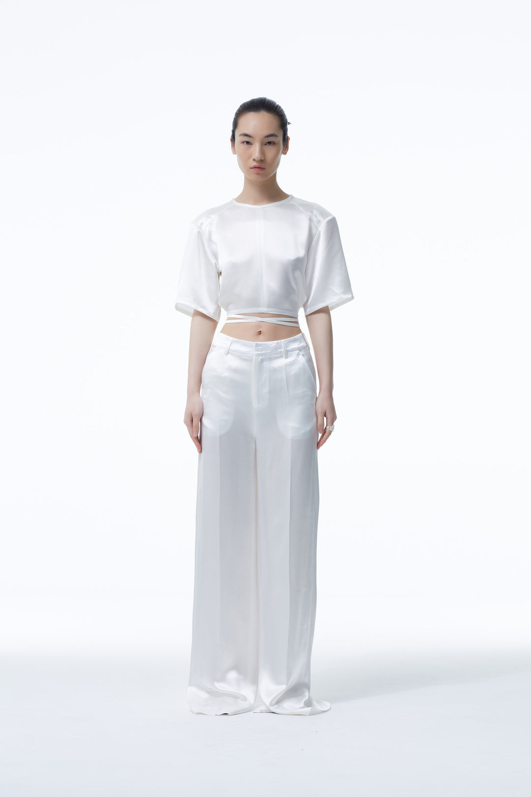 Acetate High Waist Wide Leg Pants White