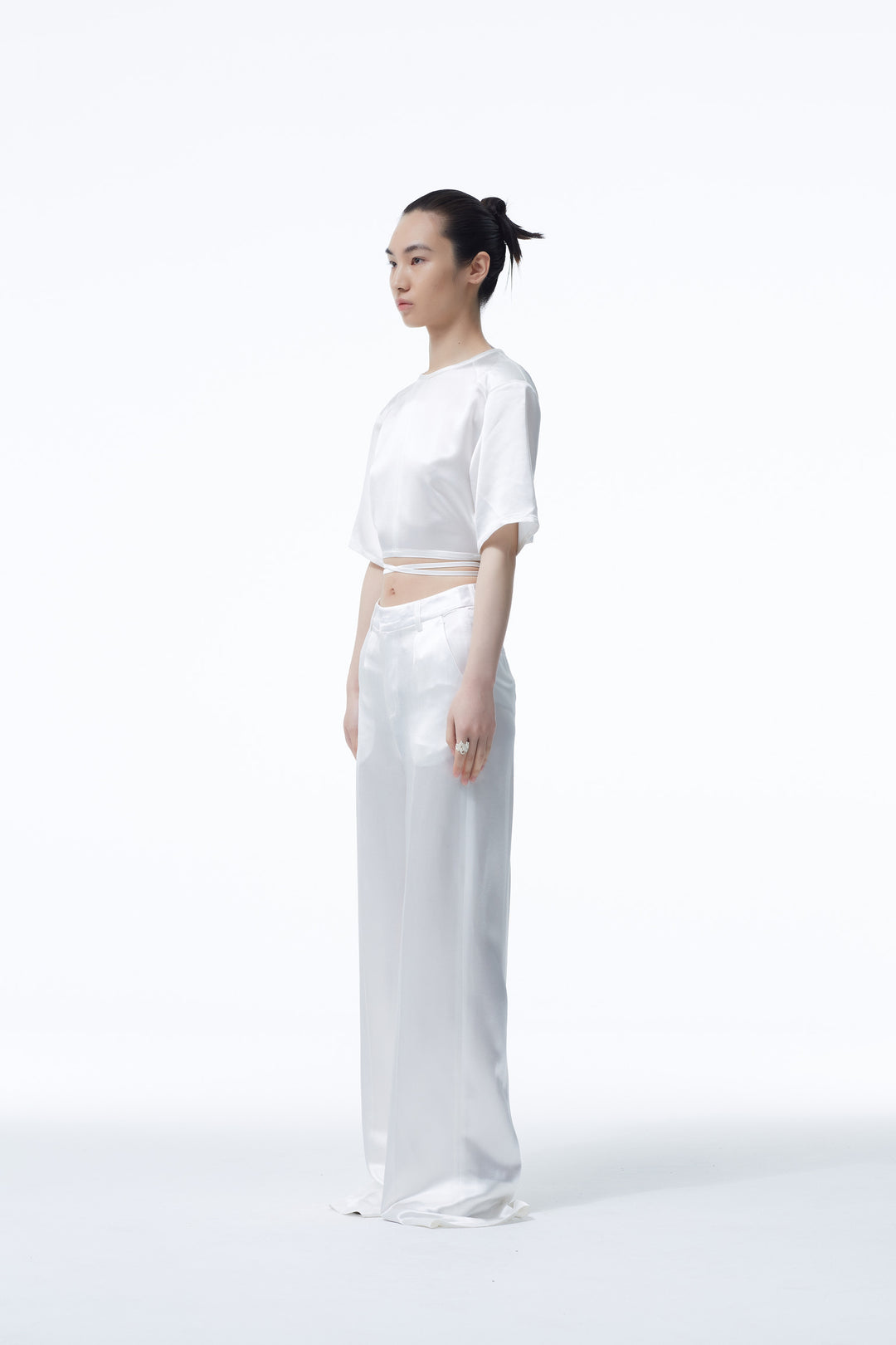 Acetate High Waist Wide Leg Pants White