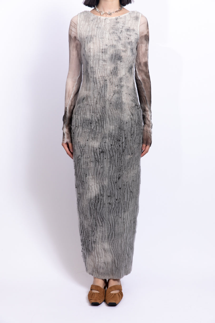 Ink dyed wool double layered silk dress