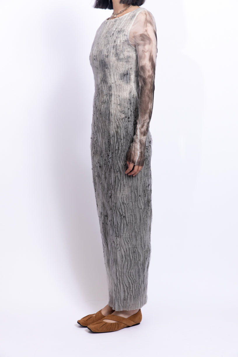 Ink dyed wool double layered silk dress