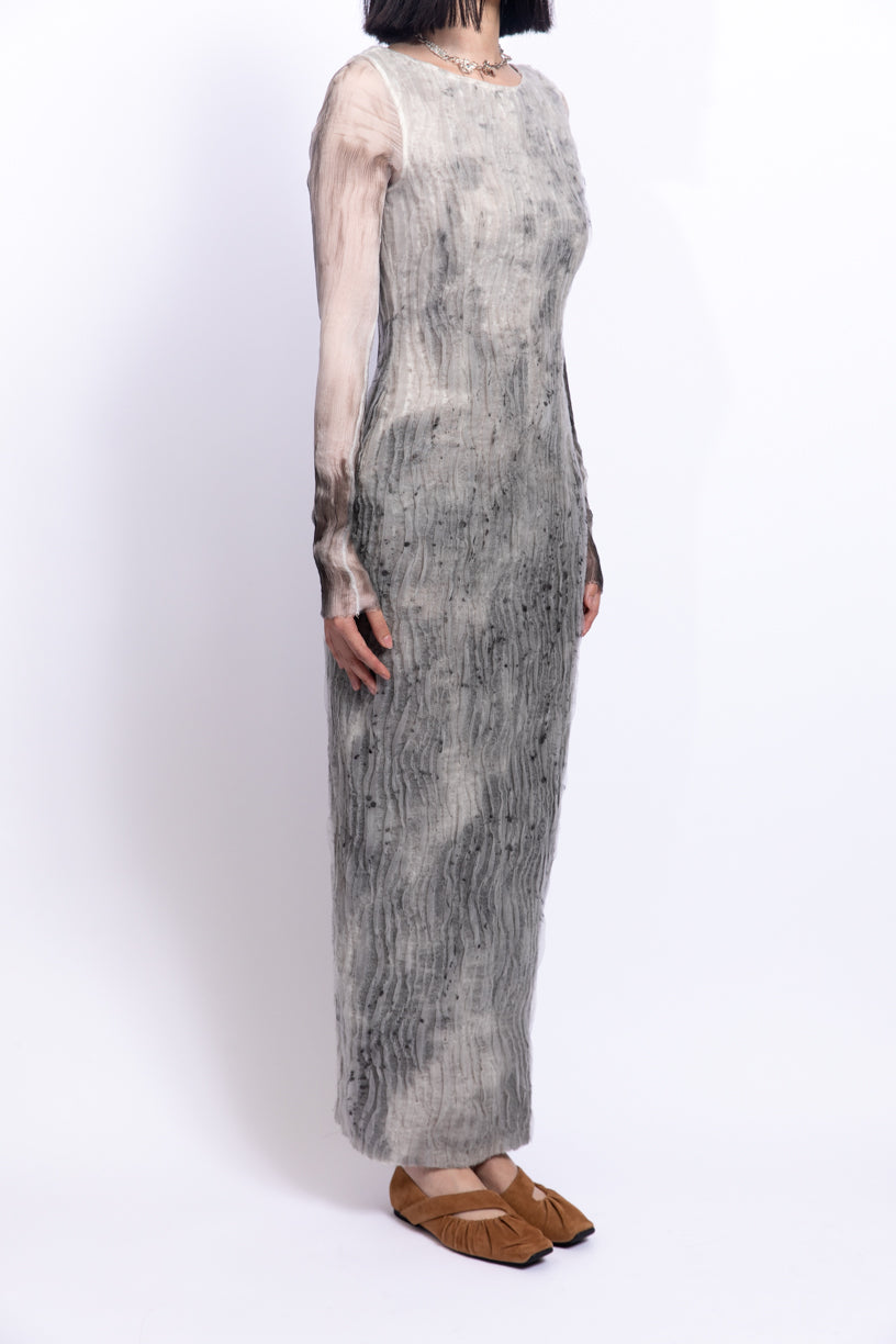 Ink dyed wool double layered silk dress