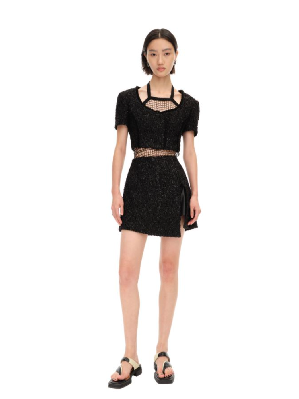 Black Tweed Skirt With Side Slit