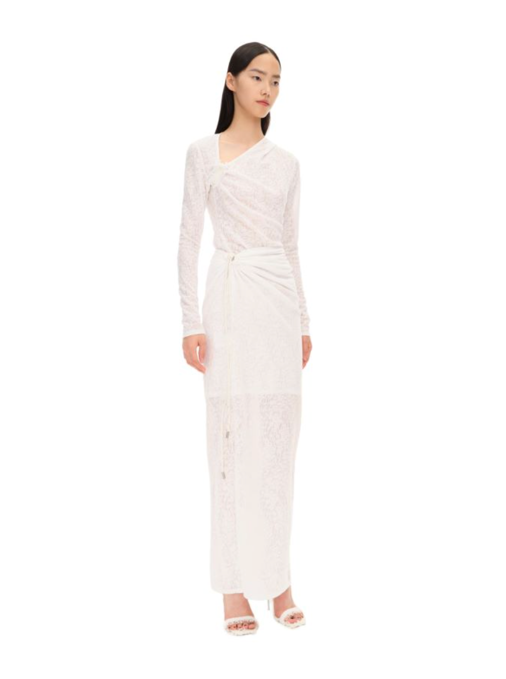 White Leather Drawstring Knitted Maxi Skirt