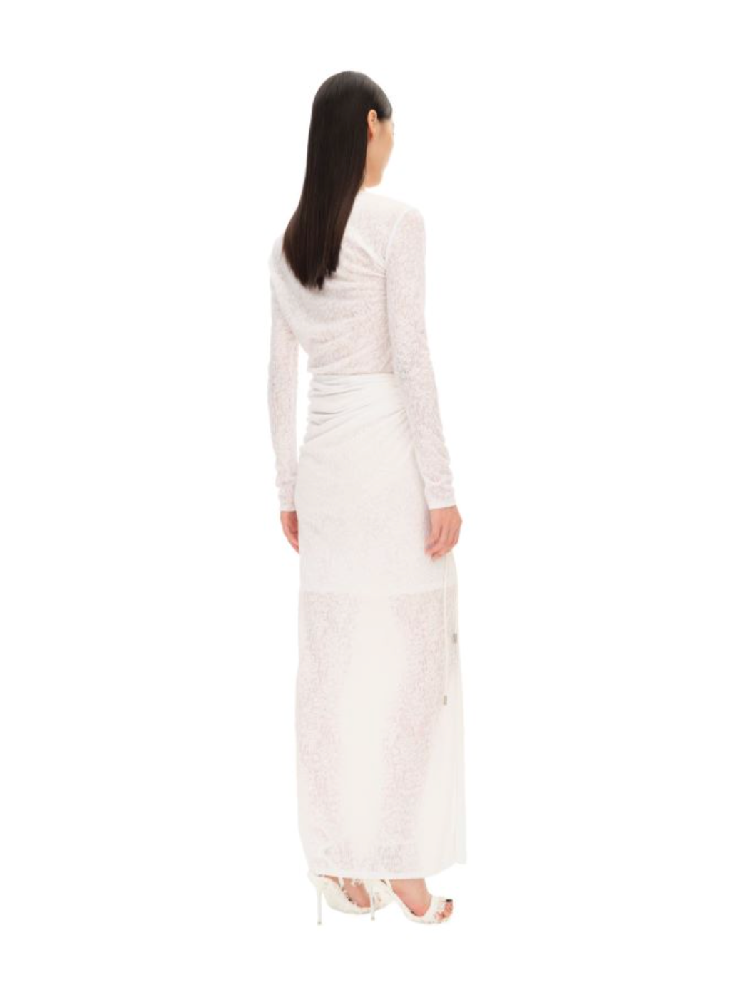 White Leather Drawstring Knitted Maxi Skirt