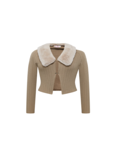 Brown Pitted Stitching Eco-friendly Fur Cardigan