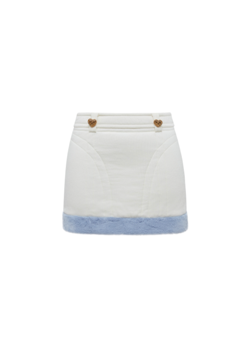 White Wool Panelled Eco-fur Quilted Skirt
